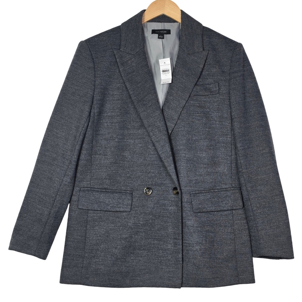 Ann Taylor Womens Blazer 6 Gray Double Breasted Peak Lapel NWT Career Workwear